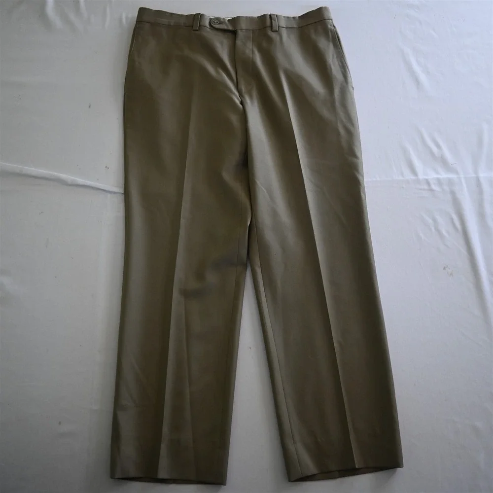 Jack Victor Riviera 34x30 Khaki‎ Hooper Flat Front 100% Wool Mens Dress Pants